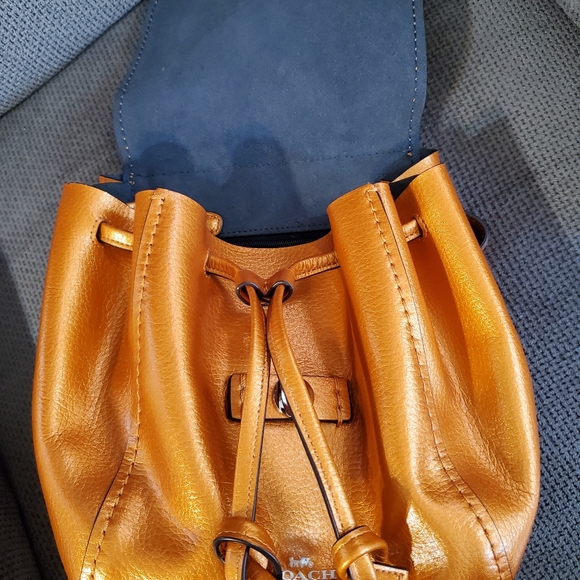 Coach Derby Metallic Tangerine Pebbled Coated Leather Backpack - Picture 7 of 10